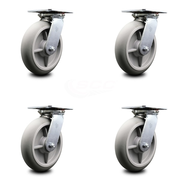 8 Inch Heavy Duty Thermoplastic Rubber Caster Set with Ball Bearings, 4PK